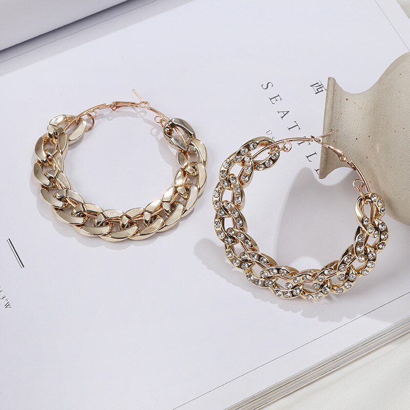 Punk Gold Color Big Round Metal Hoop Earring Circle Linked Chain Large Hoop Earrings for Women Party Nightclub Jewelry