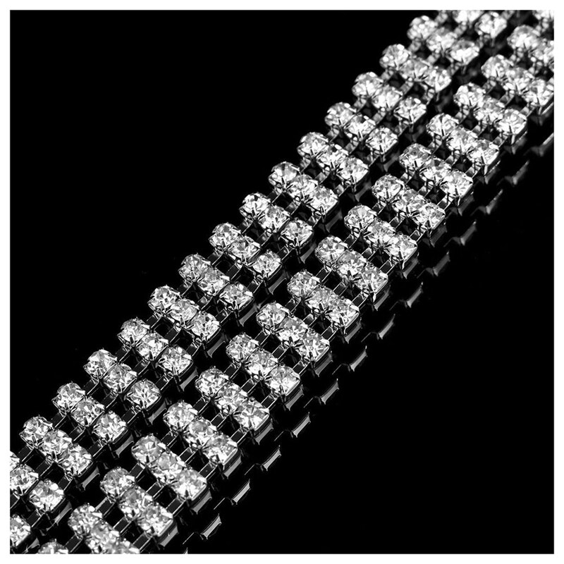 Ladies Women Waist Chain Belt in Silver 3 Row Rhinestones One Size