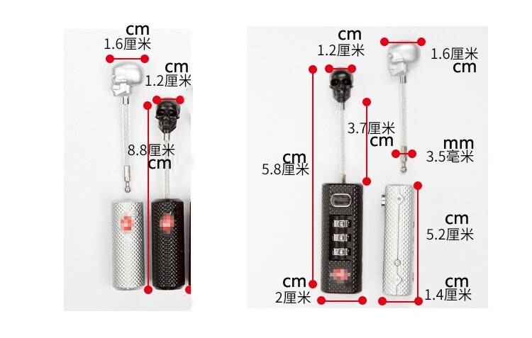 Skull Metalen Bagage Sloten Drie Cijfers Combinatie Hangslot Mini Security Check Reistas Lock Veilige Code Lock Key