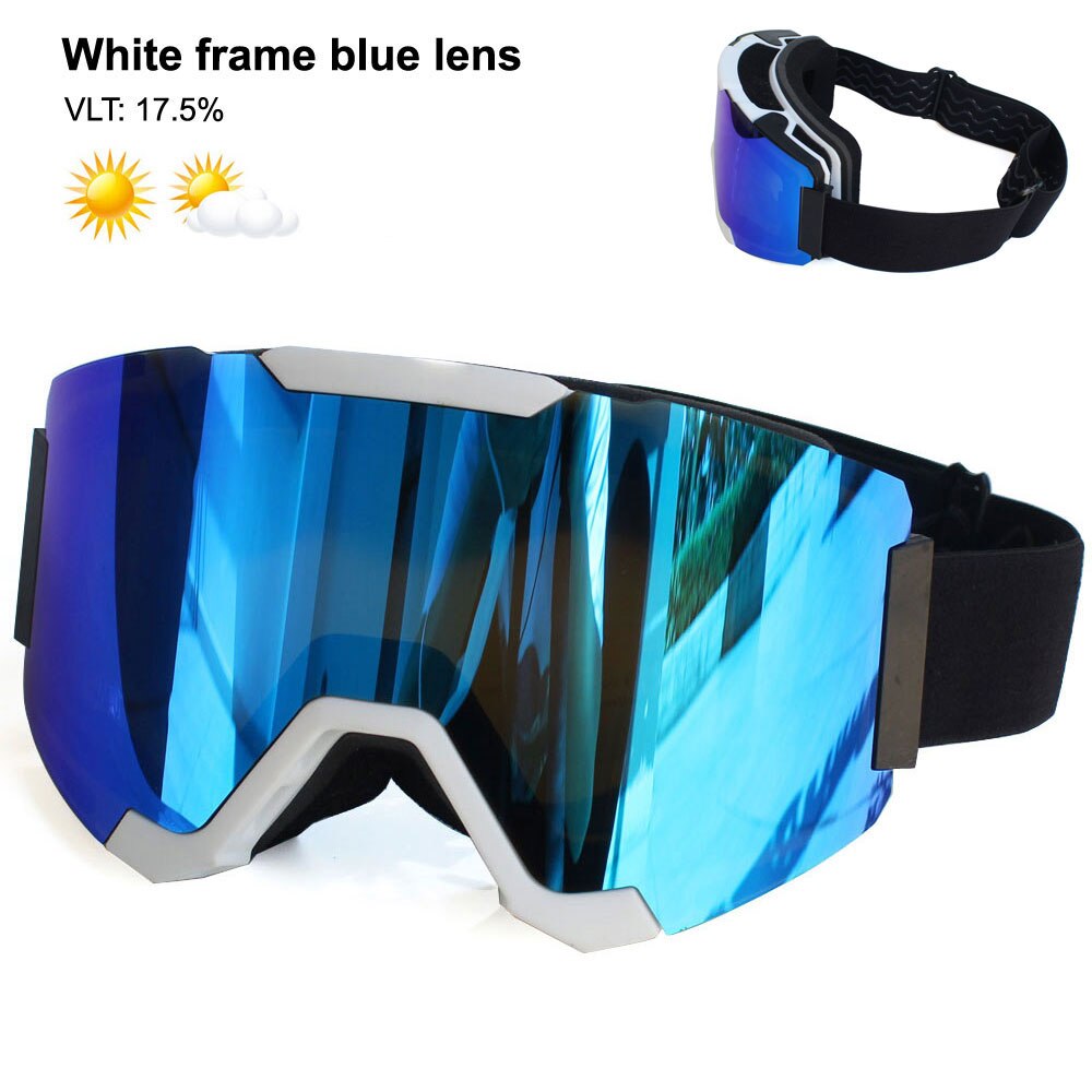 Magnetic Ski Goggles Double Layer Polarized Lens Skiing Anti-fog UV400 Snowboard Goggles Men Women Ski Glasses Eyewear: White Blue