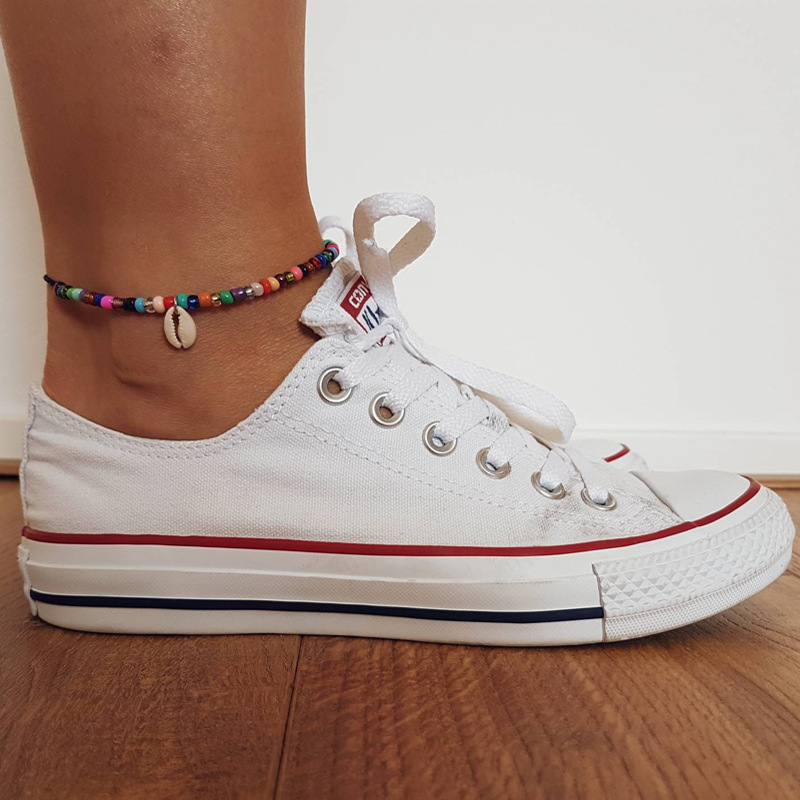 Bead Anklets for Women Shell Foot Jewelry Silver Color Spiral Pendant Bracelet Ankle on Leg Female Ankle Strap Jewelry