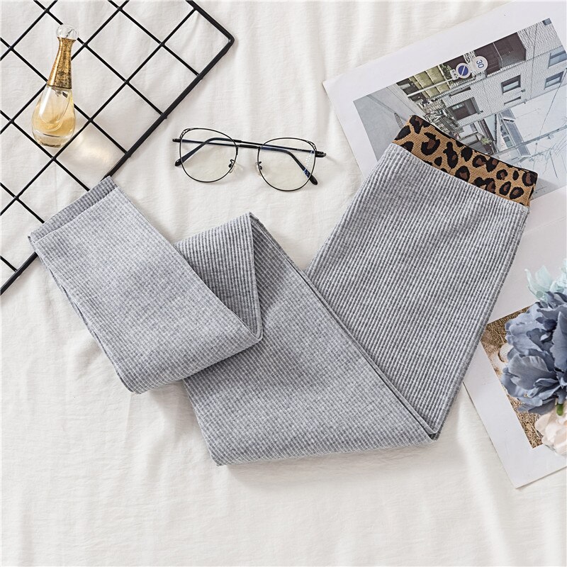 Gcarol kvinder bomuldsblandinger tråd lodret stribe legging leopard splejsede ankellængde bukser kan bæres udenfor