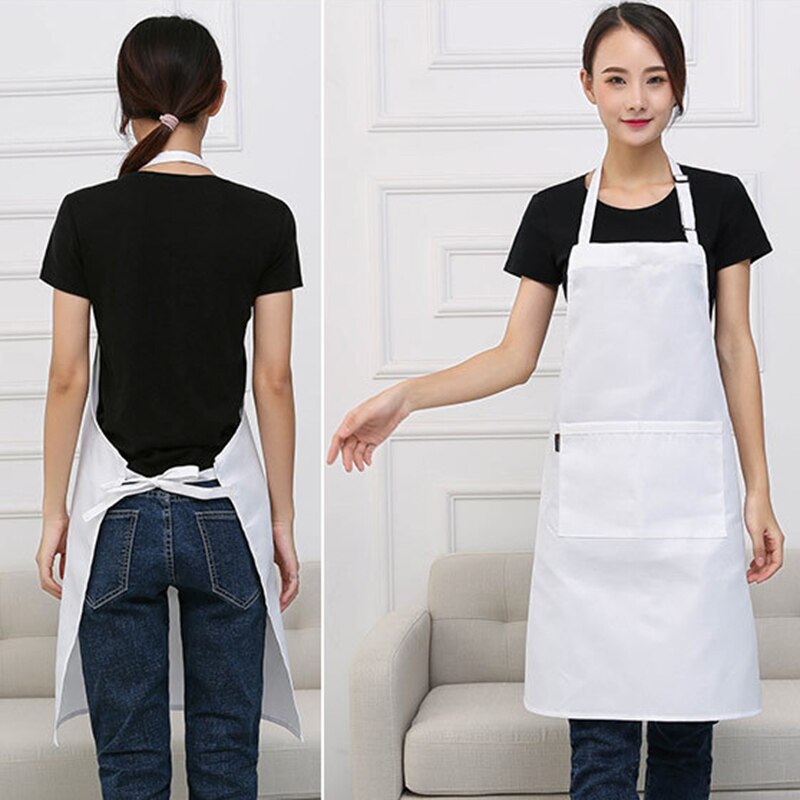 Hanging Neck Adjustable Apron Men Women Canteen Restaurant Home Kitchen Cooking Uniform TT@88: White