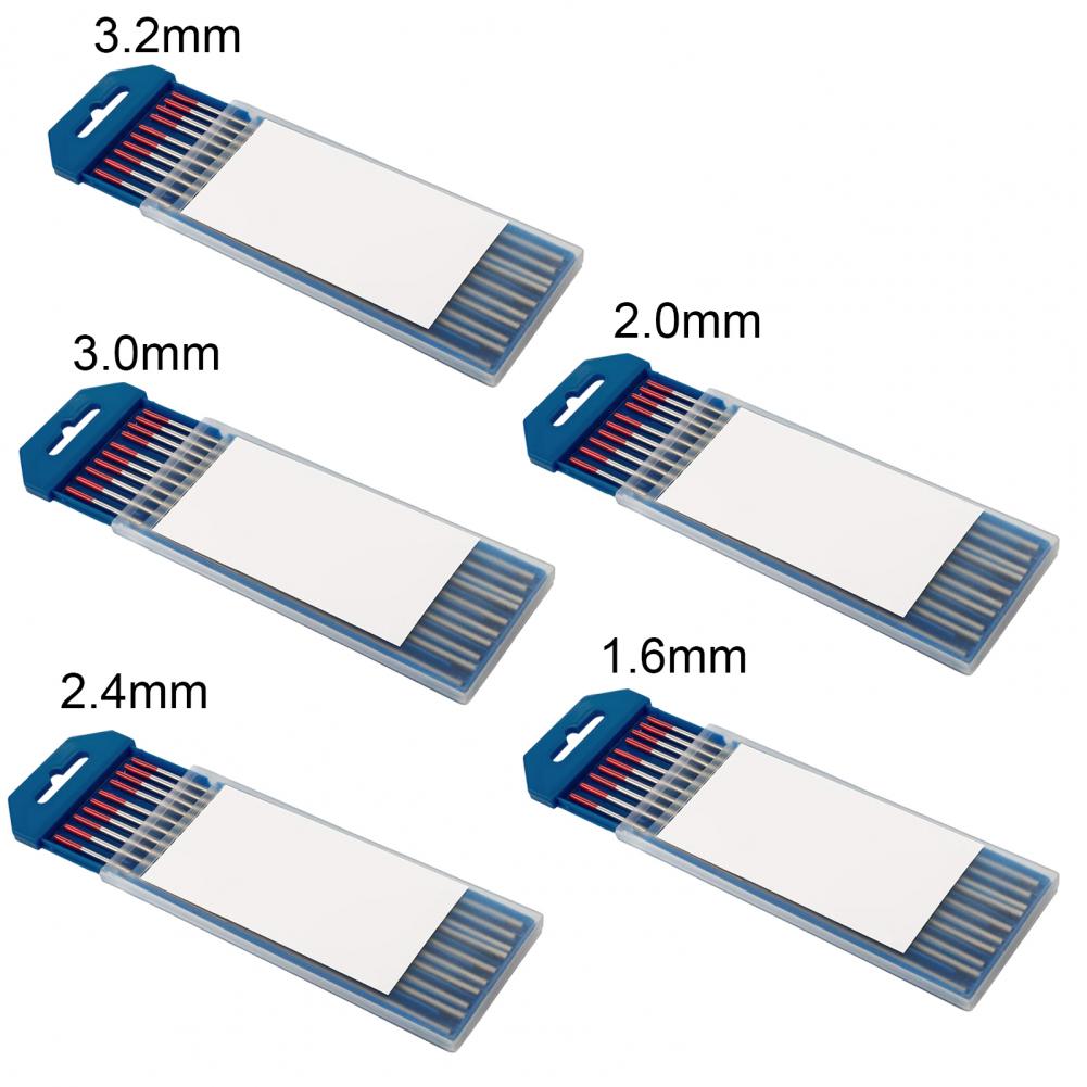 10Pcs 1.6-3.2mm Tungsten Electrodes Wear-resistant Stable Welding Red Thoriated TIG Welding Tungsten Electrodes Rod
