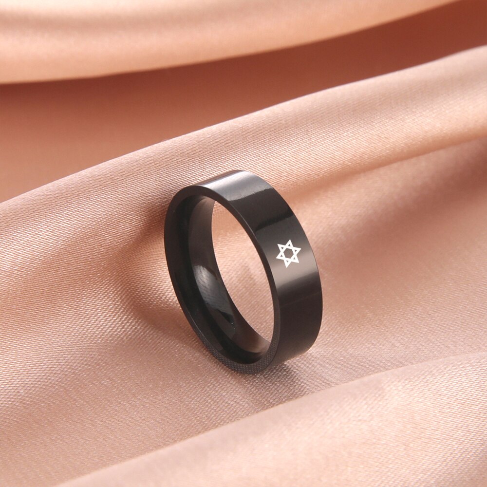 COOLTIME-Anillo de estrella de David judía, anillos de dedo de pareja de acero inoxidable para hombres y mujeres, amuleto minimalista, de joyería, novedad de 2025: 17,5 / Negro / Color dorado