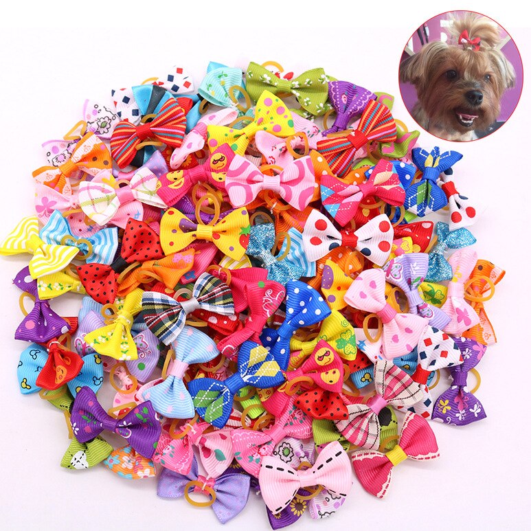 30pcs 4 Styles Pet Bows Dog Hair Bows for Puppy Hair Accessories Grooming Bows Rubber Bands Dog Bows Pet Supplies Dog Supplies