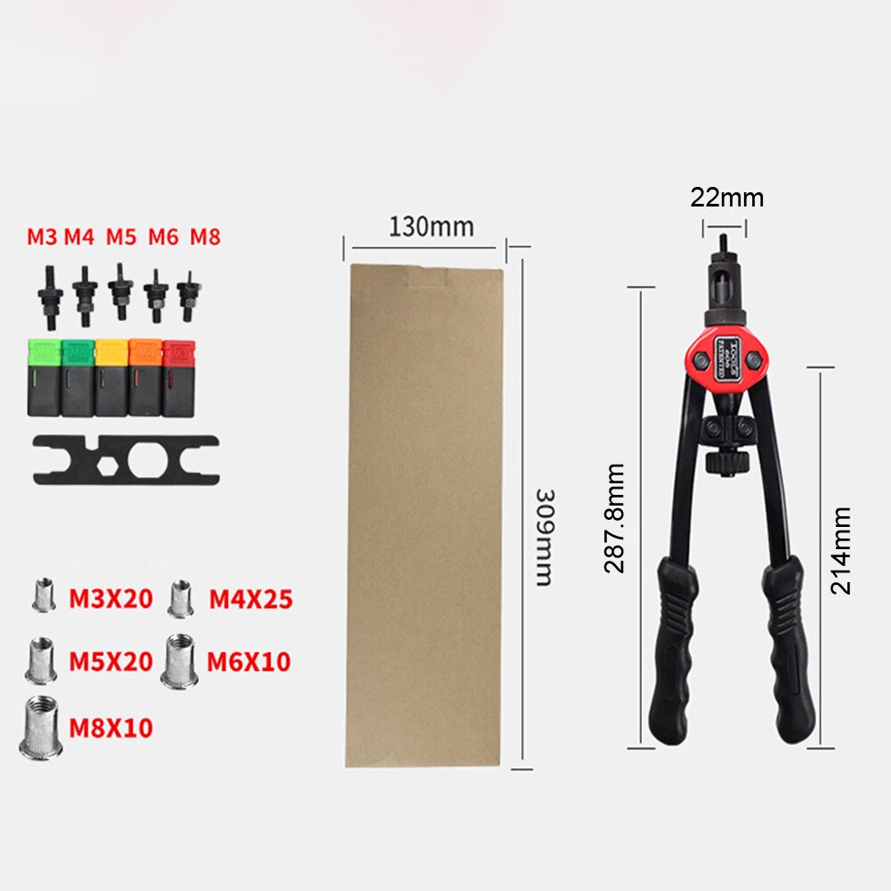 Hand Threaded Rivet Nuts parts with Nuts 605 606 Double Insert Manual Riveter Riveting Rivnut Tool for M3/M4/M5/M6/M8/M10 Nut