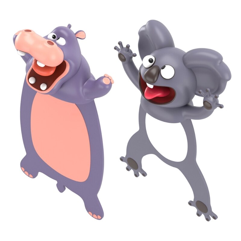 3D Stereo Cartoon Animal Bookmarks Cute Koala Hippo PVC Book Markers
