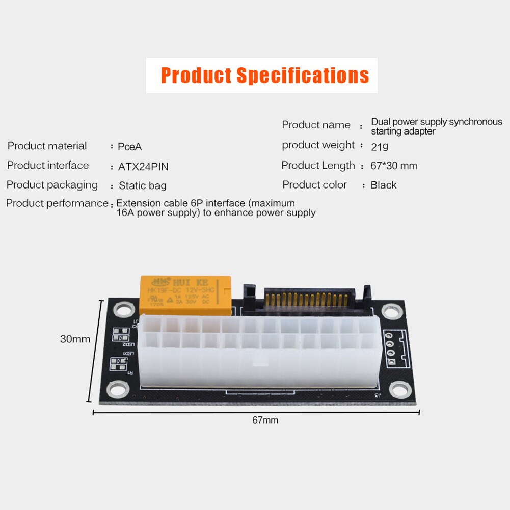 1/5/10pcs PC Block Synchronizer Add2psu ATX 24Pin to 4 Pin / SATA Dual PSU Power Supply Sync Adapter Connector Riser Cable: Black 1Pcs SATA