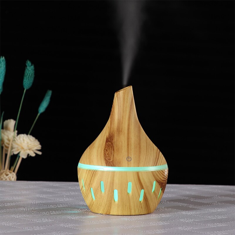 USB Luftbefeuchter Elektrische Öl Aromatherapie Holzmaserung Ultraschall Luft Diffusor Lichter Auto für Heimat Sekretariat Duft Parfüm 300ML: hell Holz Fase