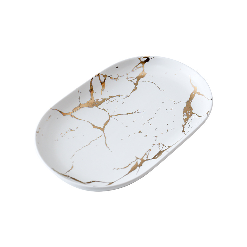 Marmer Matte Goud Zwart En Witte Keramische Servies Plaat Koude Schotel Plaat Westerse Steak Plaat Fruitschaal Sushi Platepizza Plaat: YELLOW