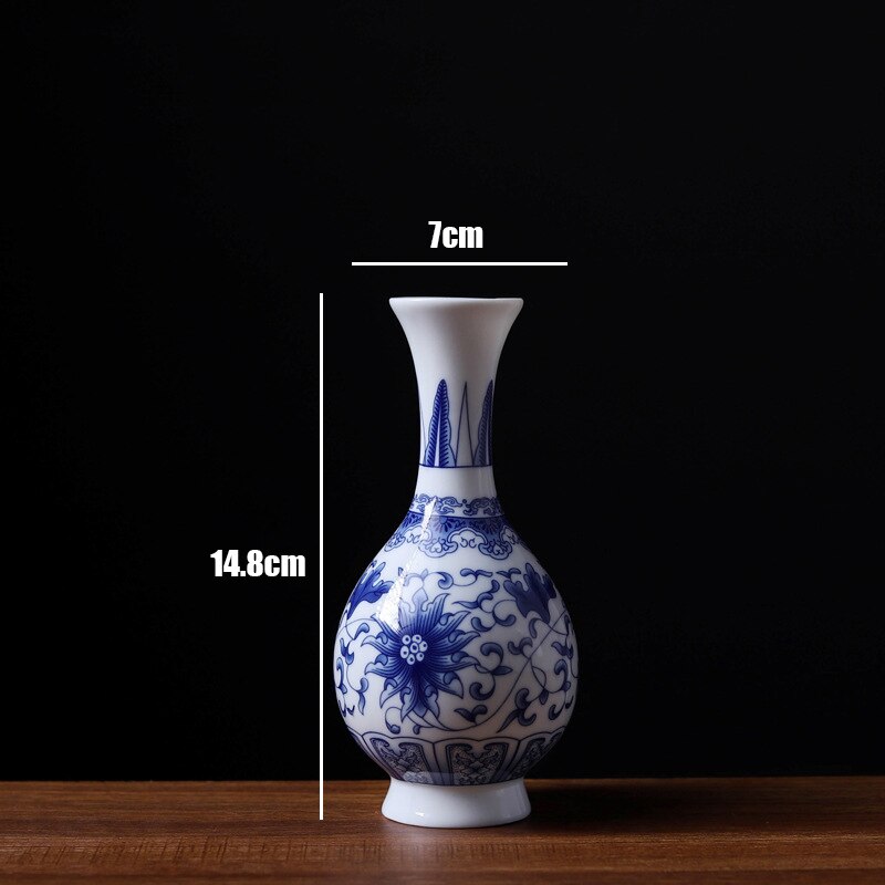 Chinese Style Blue and White Porcelain Vase Mini Vase Small Ornaments Ceramic Crafts Complex Home Decoration Dried Flower Vase: C