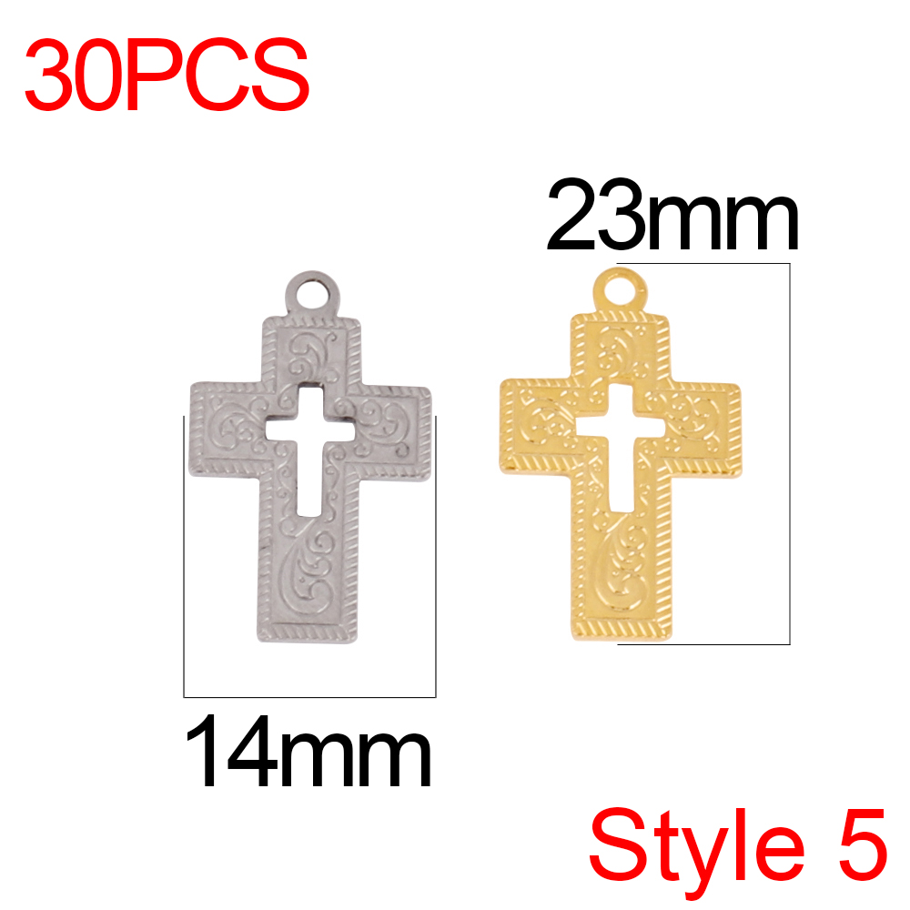 30pcs/lot Stainless Steel Cross Charms DIY Cross Pendants Religious Faith Charms For Jewelry Making bracelet necklace earrings: Silver / Gold-color