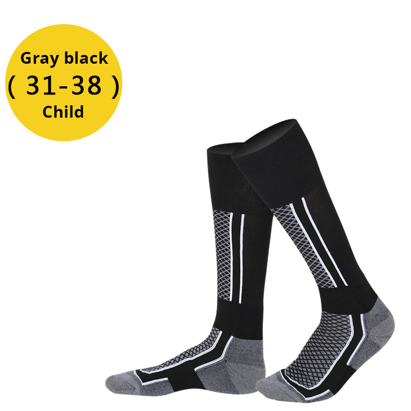 1pair Mounchain Women/Man/Kids Winter Ski Snow Towel Socks Thermal Long Cycling Camping Hiking Walking Free Size Sports Socks: Kids black gray