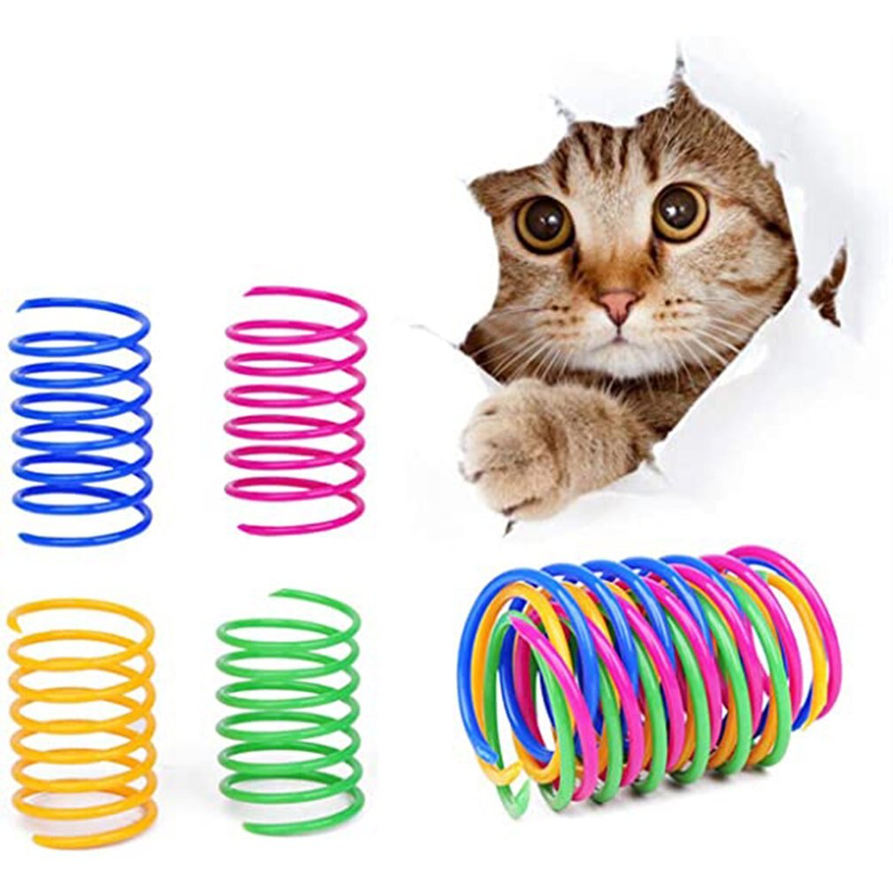 4 pièces en plastique ressort chat jouet coloré bobine spirale ressorts animal de compagnie Action large Durable interactif jouet accessoire pour animaux de compagnie