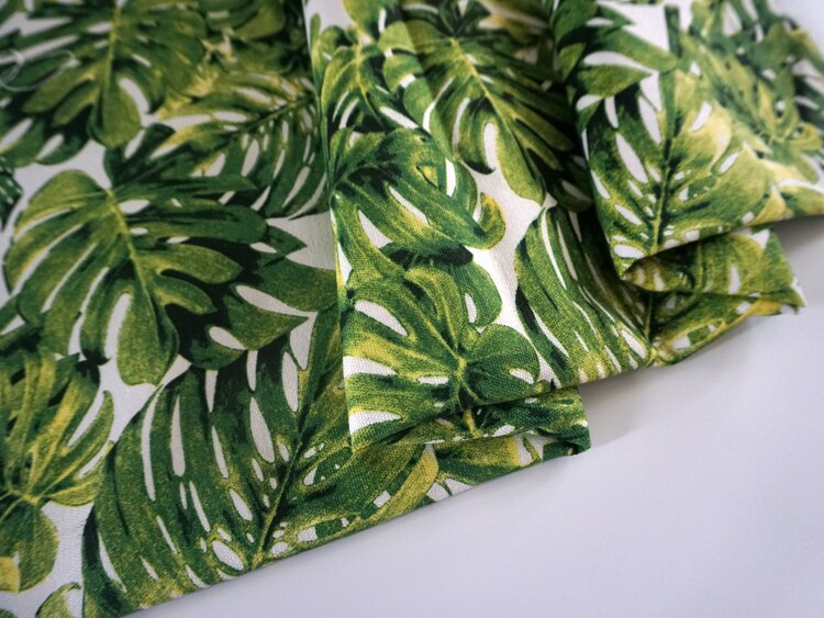 Gröna blad monstera lapptäcke bomull canvas tyger handgjorda tyg väska duk gardiner kudde ryggsäck skor väska