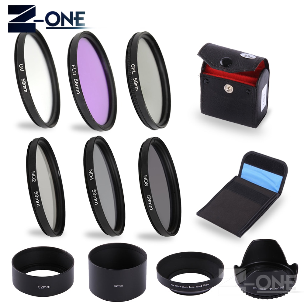 Sonovel UV CPL FLD ND2 4 8 Filter kit + Metalen Bloem Zonnekap 49mm 52mm 55mm 58mm 18-55 67mm 72mm 77mm voor Canon Nikon Sony lens