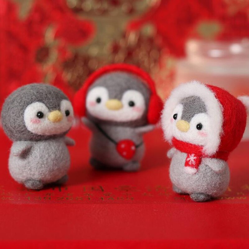 Onvoltooide Vilt Kit Grappige Feestelijke Kerst Jaar Pinguïn Wol Naald Vilt Kit Pakket Diy Handgemaakte Pop Speelgoed