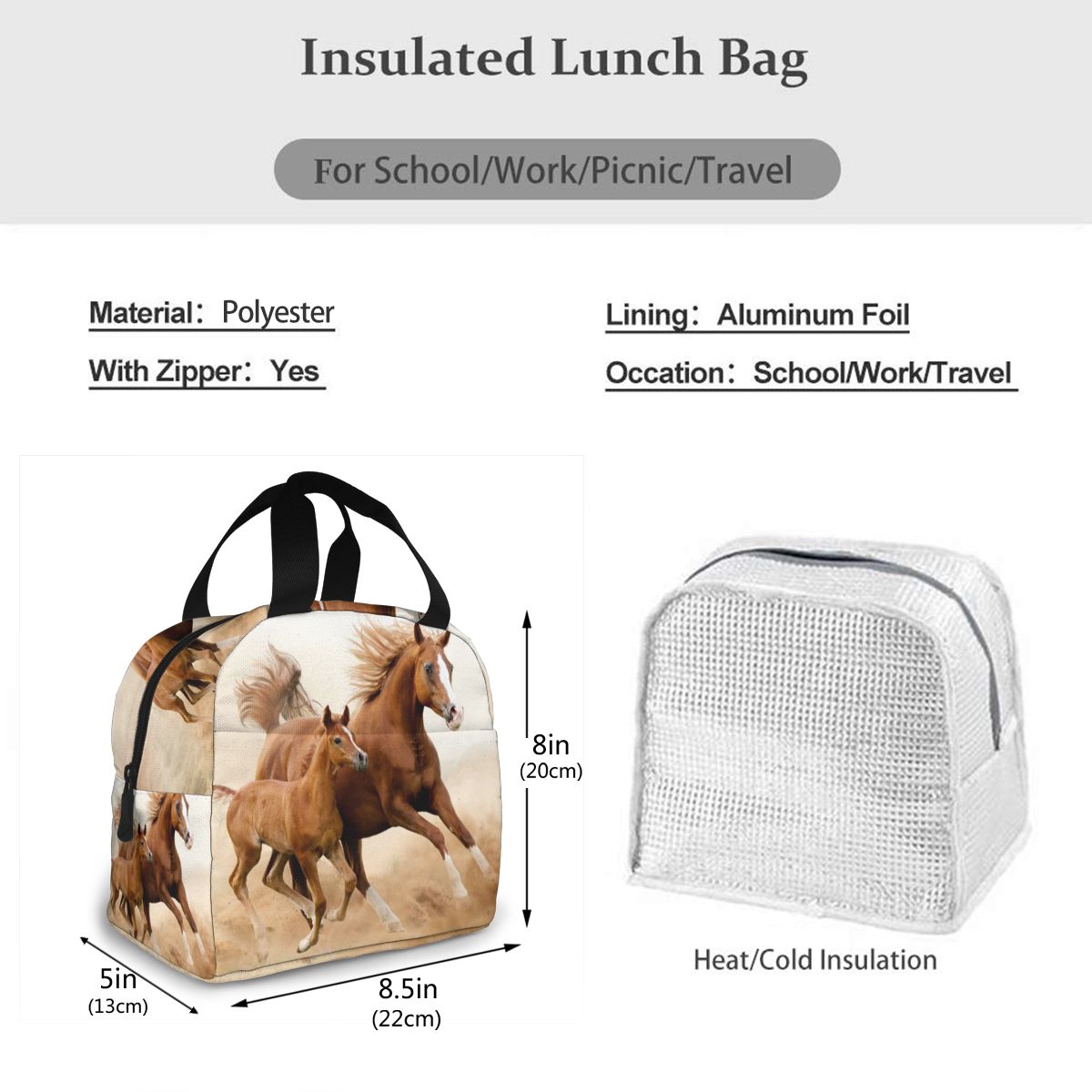 Geïsoleerde Lunch Tas Thermische Baby Paard En Zijn Moeder Tassen Cooler Picknick Voedsel Lunchbox Tas Voor Kinderen Vrouwen meisjes Mannen Kinderen