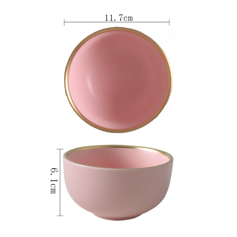 Massiv lyserød keramisk plade gylden kant maleri porcelæn skål plade ske servise sæt vestlig bøf bakke snack retter plade: 4.5 tommer skål