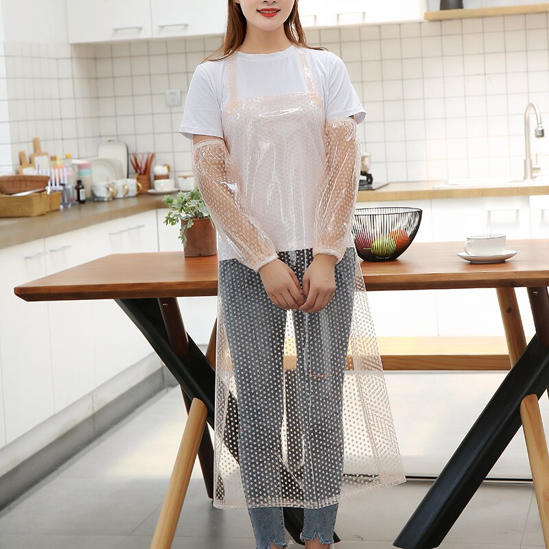 transparent PVC wasserdichte starke schürze aquatische produkt arbeit kleidung küche haushalt frauen Kittel ärmeln anzug: Orange Ärmel
