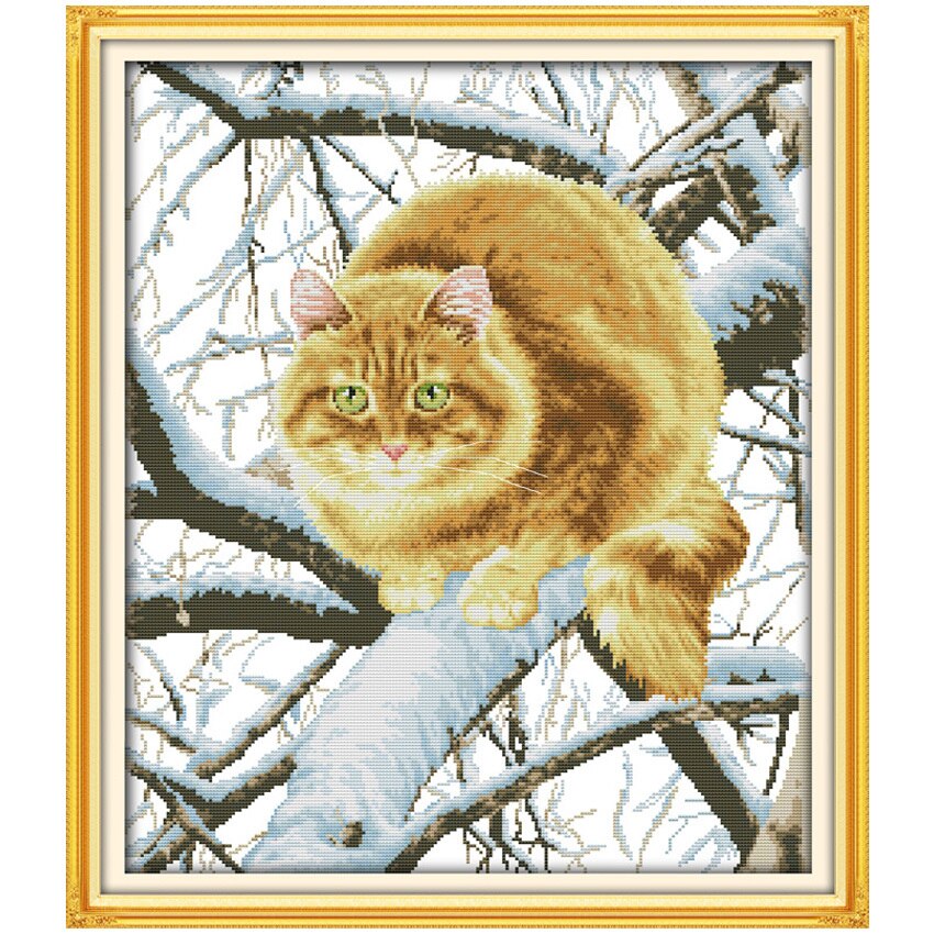 The Fat Cat on the Tree Counted Cross Stitch Handmade 11CT 14CT Cross Stitch Sets animals Cross-stitch Kit Embroidery Needlework