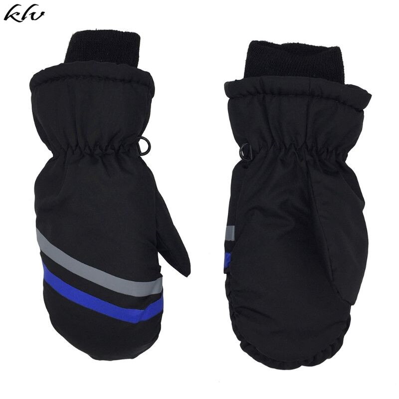 Guantes de esquí gruesos y cálidos para niños, con estampado geométrico, guantes resistentes al viento para invierno: Black