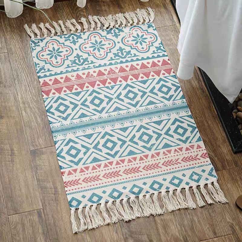 Bohemian Tassel Simple Cotton Linen Retro Ethnic Style Carpet Floor Mat For Bedroom Living Room Bedside Small Prayer Rug 60x90cm: 8