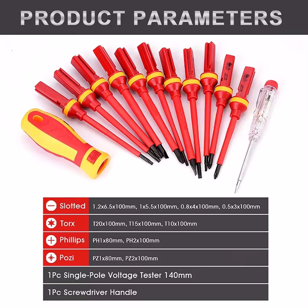 Kit de herramientas de reparación de electricista, juego de destornilladores aislados intercambiables de 1000V con puntas ranuradas magnéticas, 13 Uds./8 Uds.