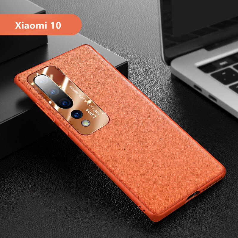 Luksusowe skórzane etui do Xiaomi 10 11 Pro odporna na wstrząsy Funda do Xiaomi 11 Mi11 pełna pokrywa tylna obudowa aparatu Mi10 silikonowy zderzak: Orange for Mi10