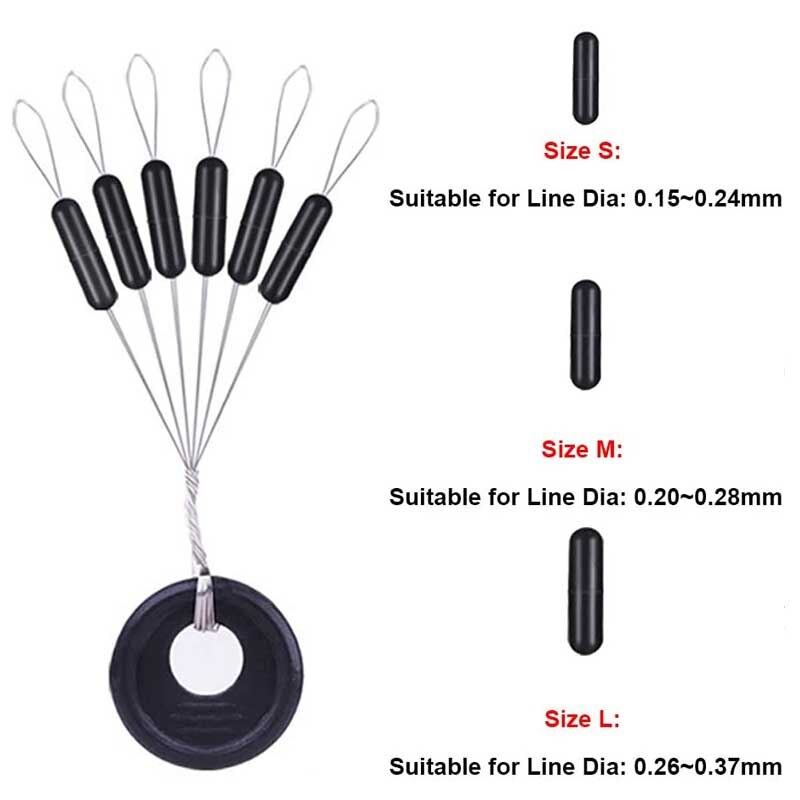 Bobber de pesca cilíndrico Space Bean, flotador de goma, tapón de cuentas, plomos, conector de línea de pesca, 10 grupos, 60 uds.