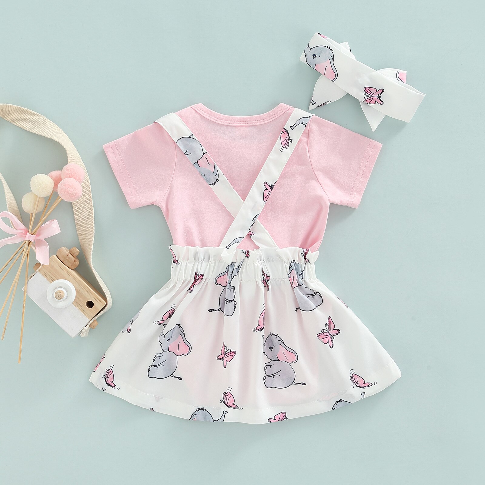 Baby Baby Meisjes Korte Mouw Romper + Jarretel Rok + Bow Hoofdband, Pasen Cartoon Bunny Patroon Kleding