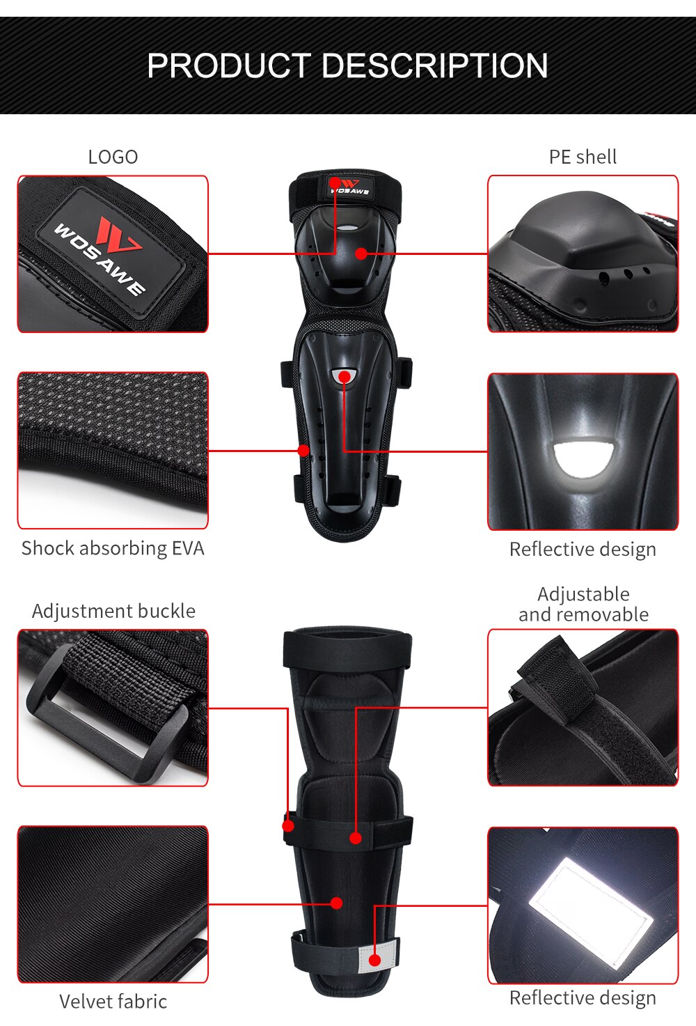 WOSAWE Motorcycle Knee Pad Men Protective Gear Knee Gurad Knee Protector Rodiller Equipment Gear Motocross Joelheira Moto