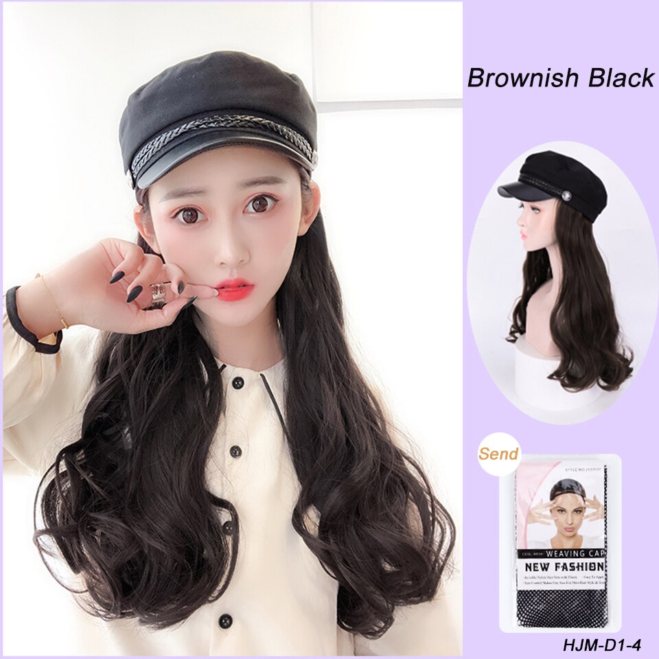 Gorro de marinero largo, liso y ondulado, selección Multicolor con peluca y sombrero, conexión Natural, pelo sintético, tocado completo para mujer: HJM-D1-4