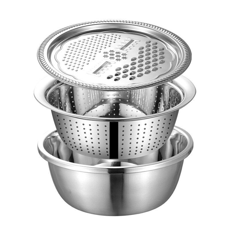 Multifunctional Stainless Steel Basin Vegetable Cutter Fruit Slicer Potato Peeler Carrot Grater Kitchen Accessories: 1 SET