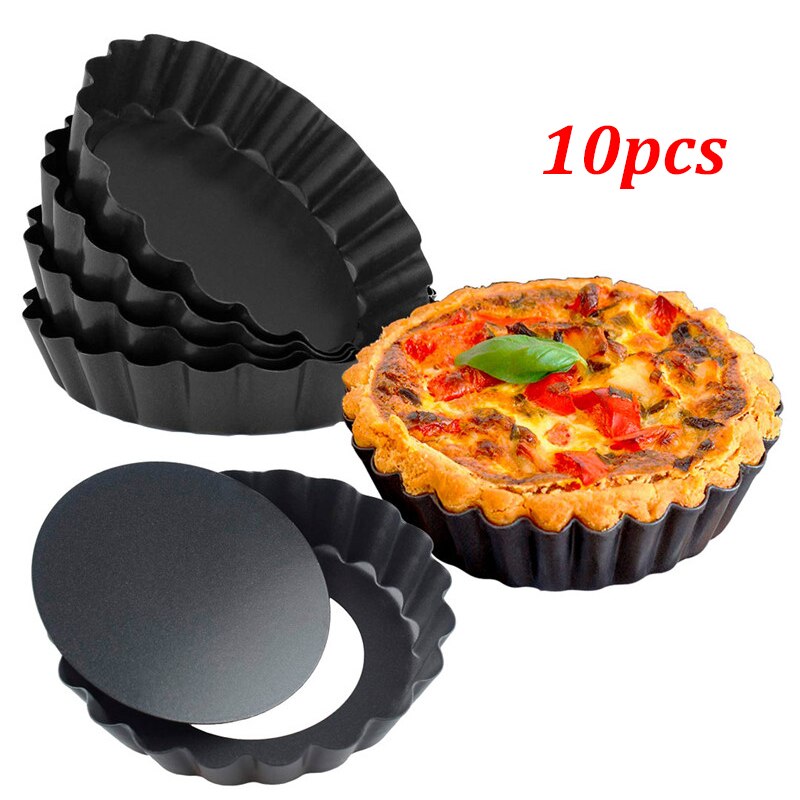 Steel Baking Tools For Cakes 10cm Mini Pie Muffin Cupcake Pans Non-Stick Quiche Flan Pan Molds Pie Pizza Cake Mold 4Inch Round: 10pcs 10cm