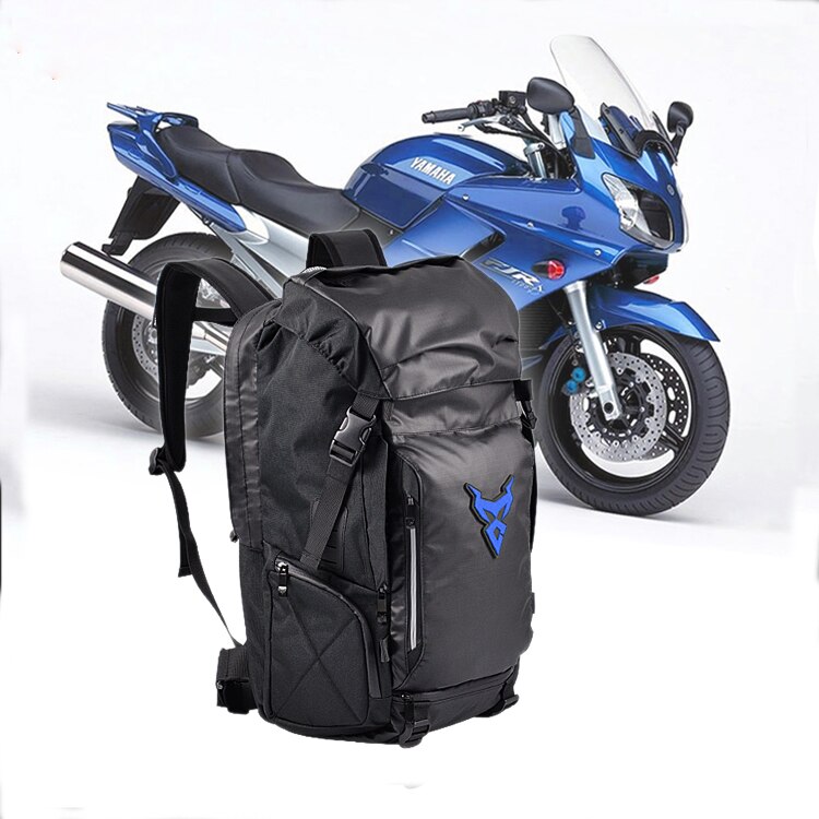 Bolsa trasera para motocicleta, mochila multifuncional duradera para asiento trasero de motocicleta, de alta capacidad, nueva: Blue Logo