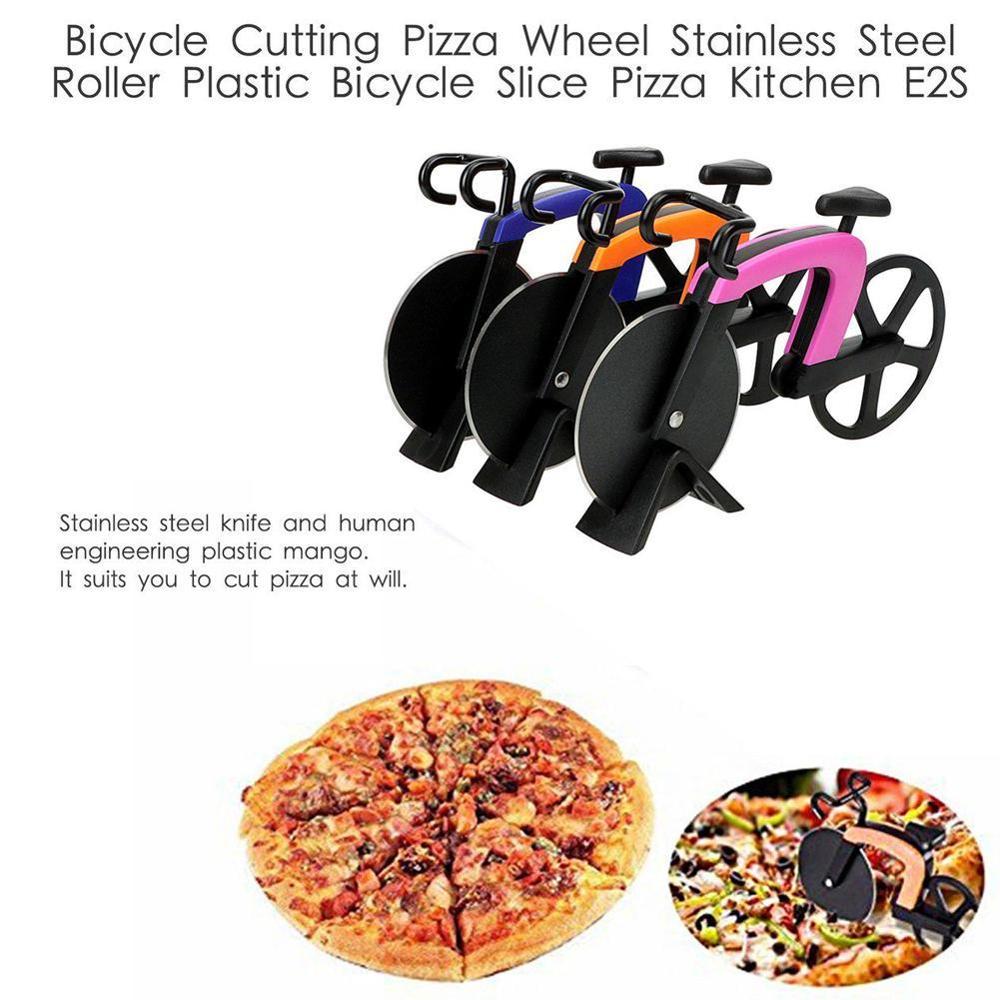 Roestvrij Staal Pizza Mes Twee-Wiel Fiets Vorm Fiets Mes Pizza Broodjes Snijden Cutter Cool Voor Koekjes Pizza Ronde kni Q9G2