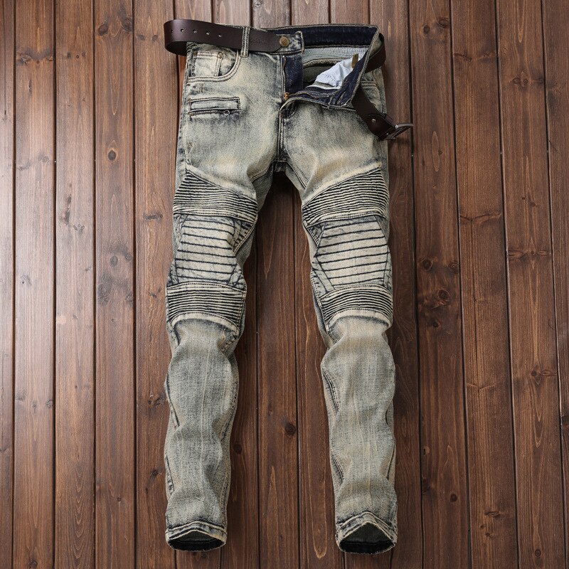 Biker jeans mænds distressed stretch hiphop slim fit punk denim jeans street wear bukser