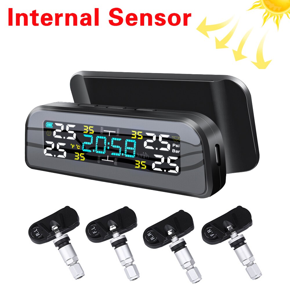 TPMS Solar Power TPMS Car Tire Pressure Alarm 360 Adjustable Monitor Auto Security System Tyre Pressure Temperature Warning: T3-I