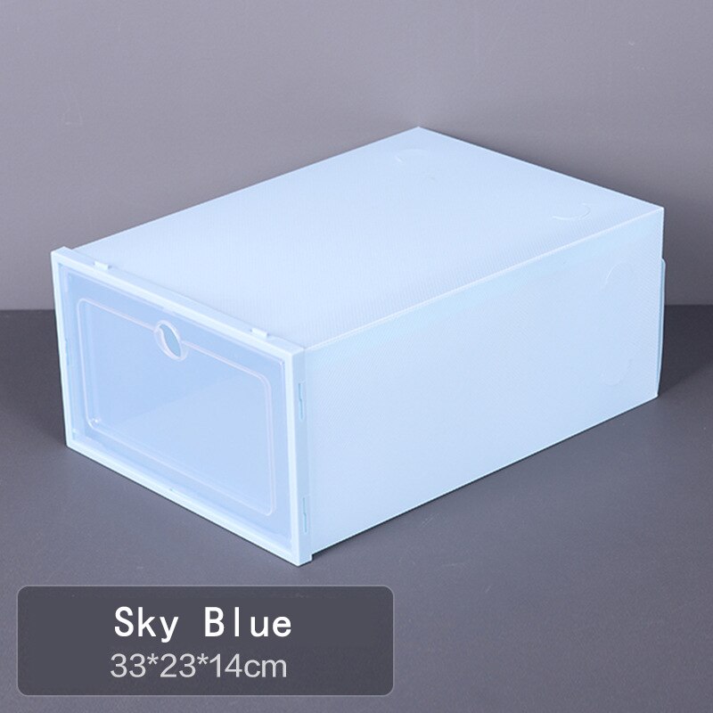 1PC Flip Shoes Box Thickened Transparent Drawer Case Plastic Shoe Boxes Stackable Box Shoe Organizer Shoebox Storage Shoe Rack: Sky blue