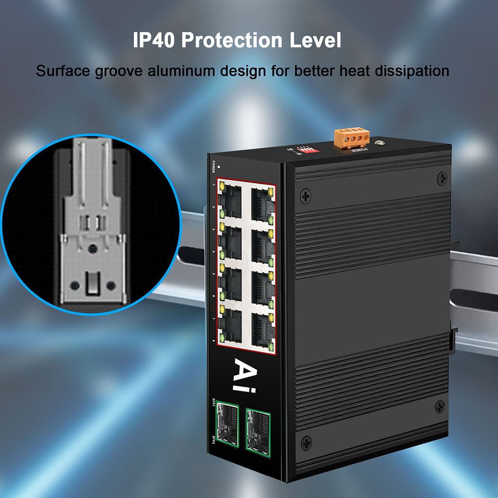 Switch ethernet industriale gigabit poe switch industriale rete 6/10 porte 10/100/1000 base-t din  ip40 switch di rete per esterni