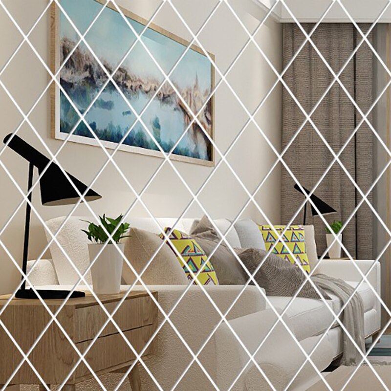 Diamond Spliced Mirror Stickers Self Adhesive Removable Acrylic Mirror Sheets Wall Decals For Home Art Room Bedroom Background