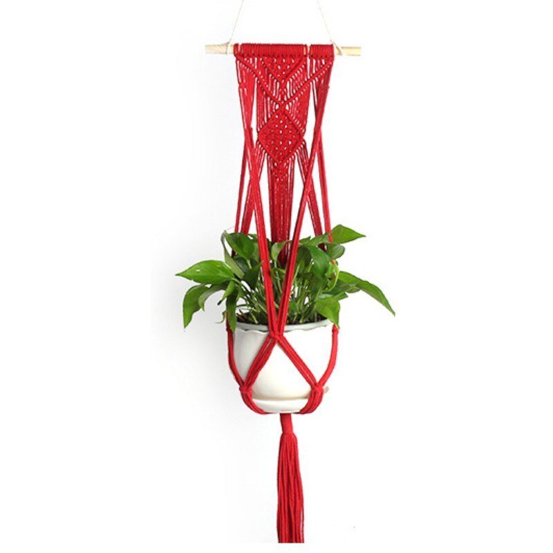 Macrame Plant Hangers Handgemaakte Indoor Outdoor Opknoping Planter Mand Katoenen Touw Muur Plant Houder Bloempot Huis Tuin Decor: red