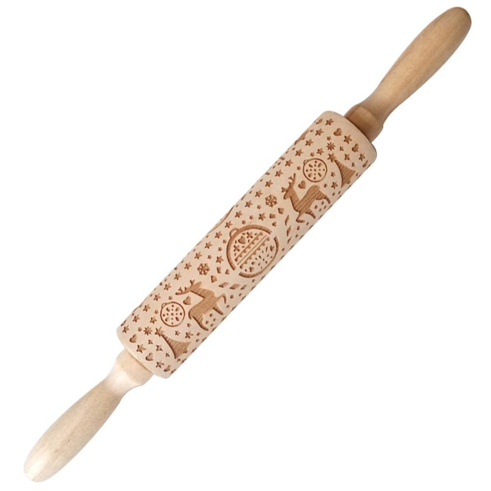 Rouleau à pâtisserie en bois gravé pour noël, gravure, bâton pour pâte, pâtisserie de cuisine #35: Kaki foncé
