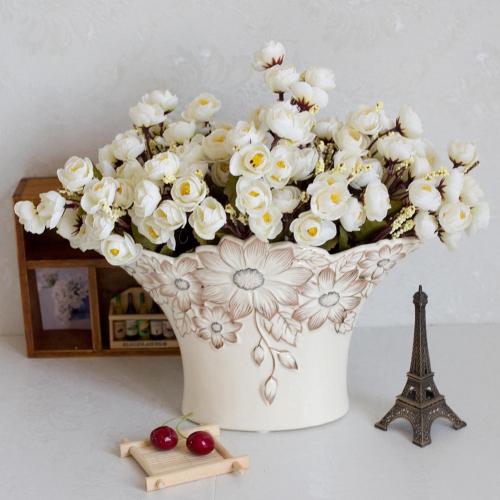 Flores de rosas de seda artificiales para el hogar 18 cabezas de flores Camelia decoración de ramo de peonía: Milk White