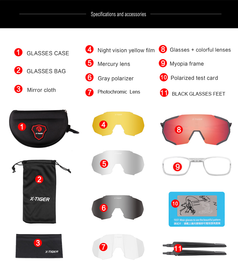 X-TIGER Photochromic Cycling Eyewear Myopia Frame UV400 Men Road Bike Glasses Summer MTB Bicycle Polarized Cycling Sunglasses