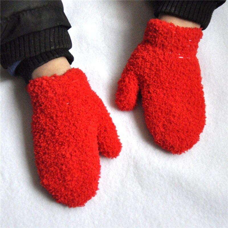 Balleenshiny Kids Gloves Winter Baby Plush Coral Gloves Toddler Full Fingers Cute Mittens Warm Windproof Glove For Boys Girls