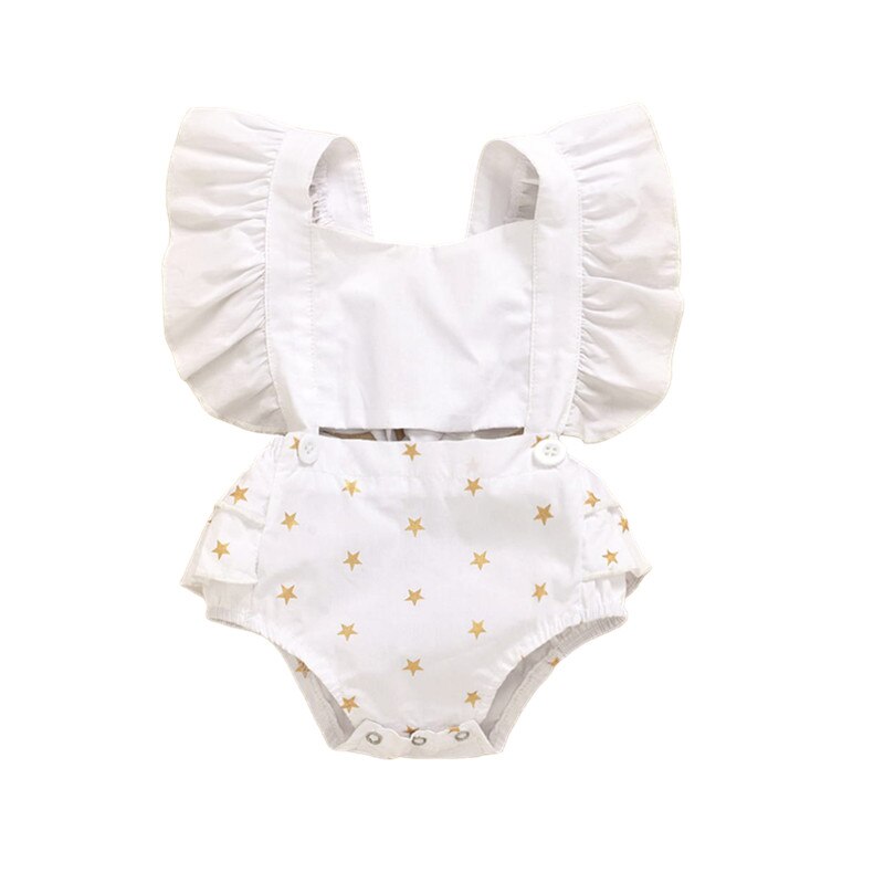 Cotton Newborn Baby Girls Bodysuits Clothes Infant Toddler Princess Ruffle Sleeveless Star Print Jumpsuits Outfit Set