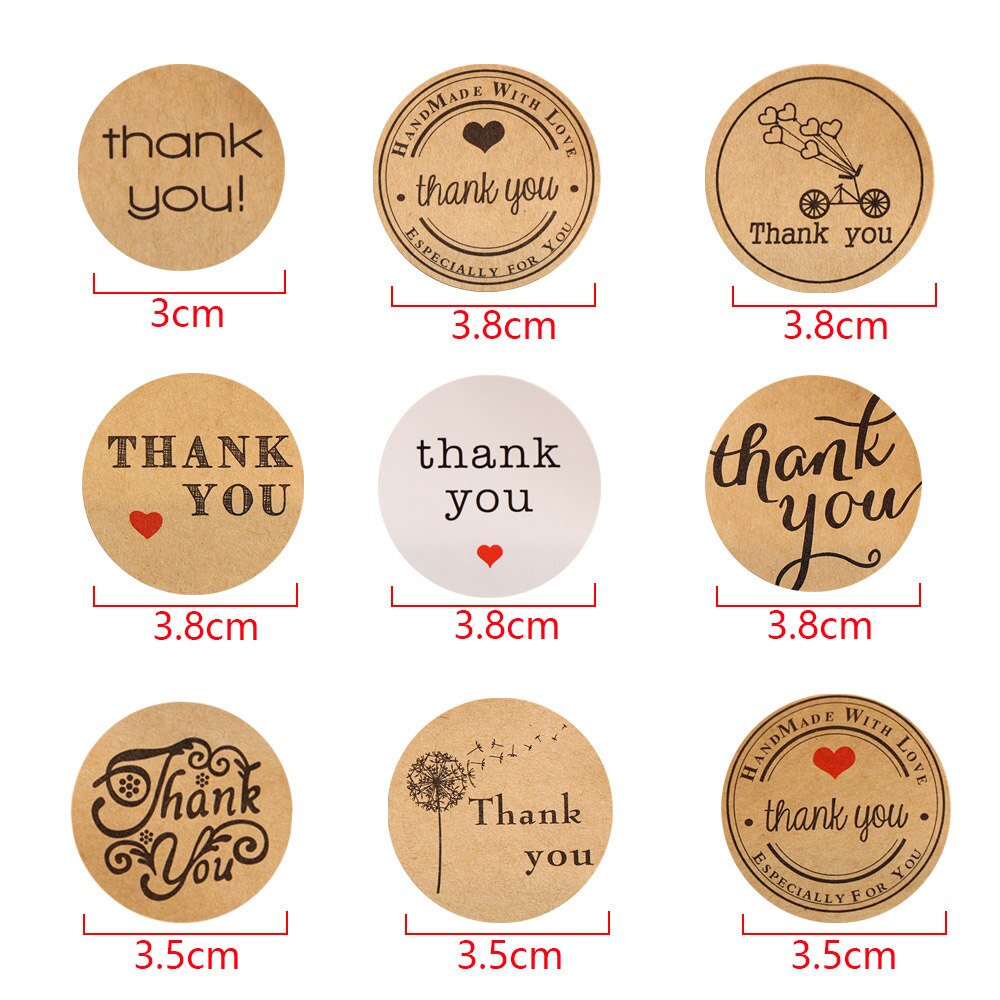 120Pcs Kraft Stickers Dank U Pakket Label Afdichting Tag Handgemaakte Doos Kaarten Papier Bruiloft/Feest/Verjaardag Supplies